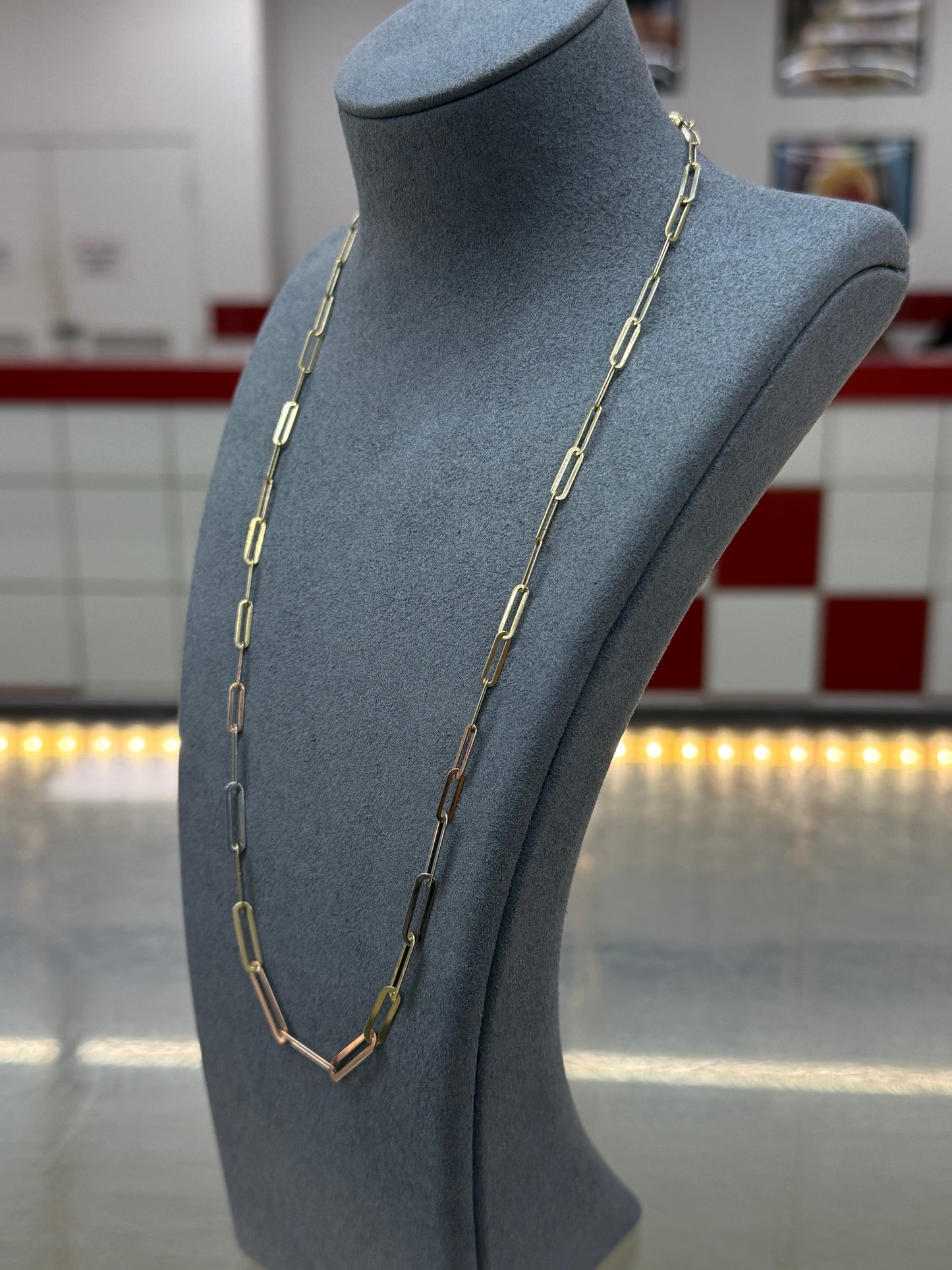 18" 2.9mm 14k gold solid tri color paperclip link necklace