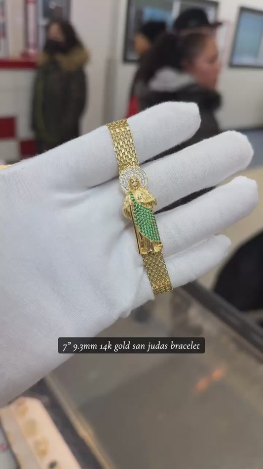 7" 9.3mm 14k gold san judas bracelet w/cz