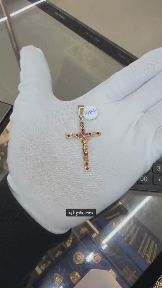 14k gold cross with ruby stones