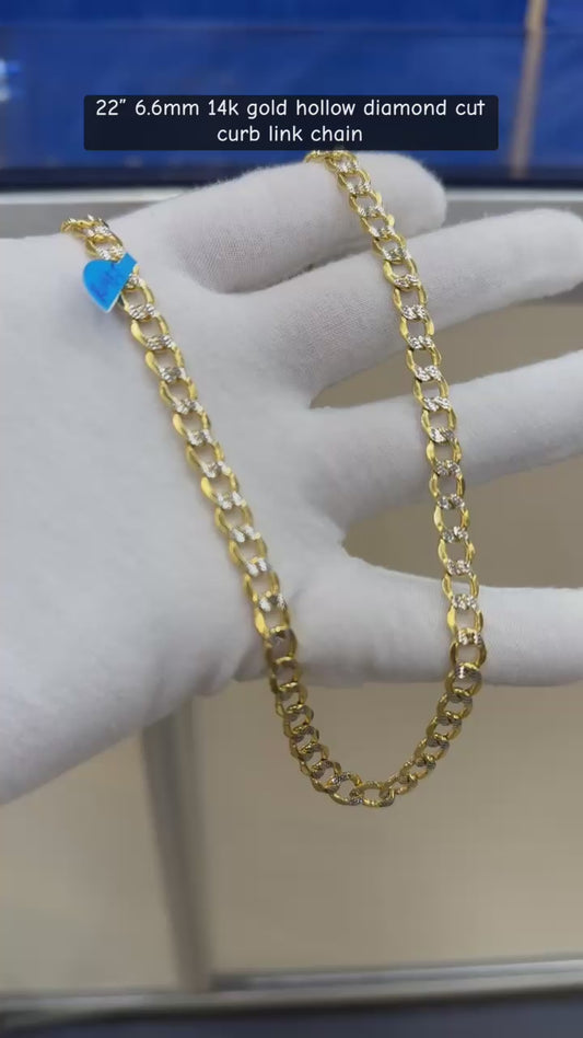 22" 6.6mm 14k gold hollow diamond cut curb link chain