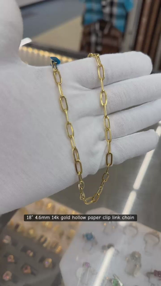 18" 4.6mm 14k gold hollow paper clip link chain