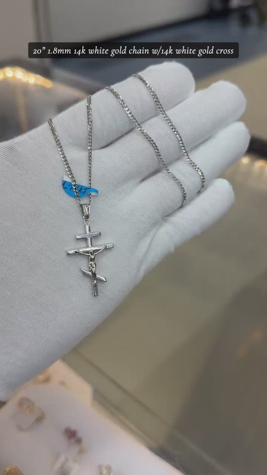 20" 1.8mm 14k white gold chain w/14k white gold cross