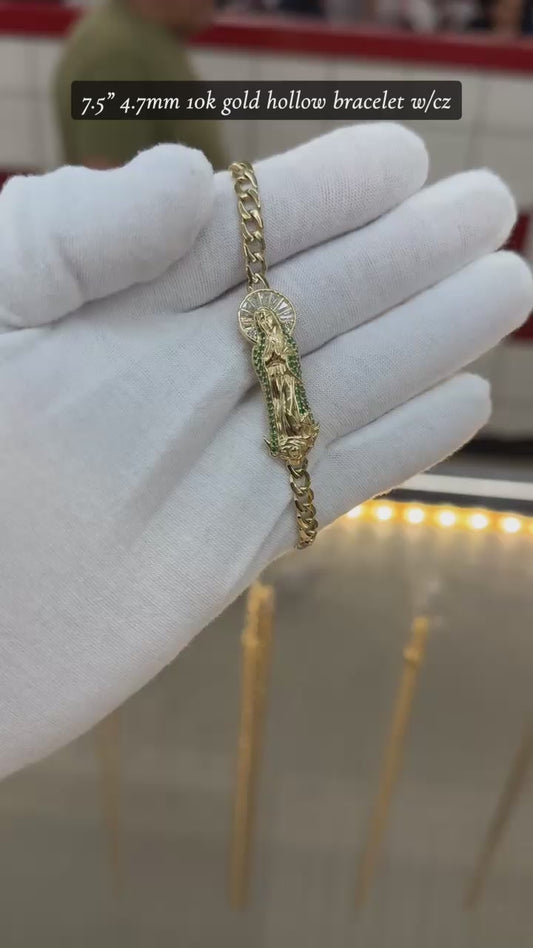 7.5" 4.7mm 10k gold hollow bracelet w/cz
