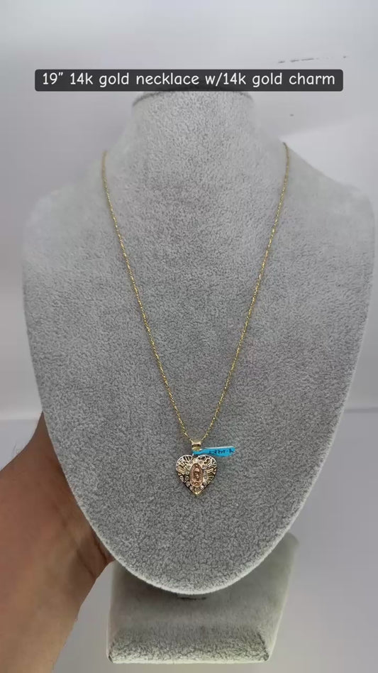 19" 14k gold necklace w/14k gold charm