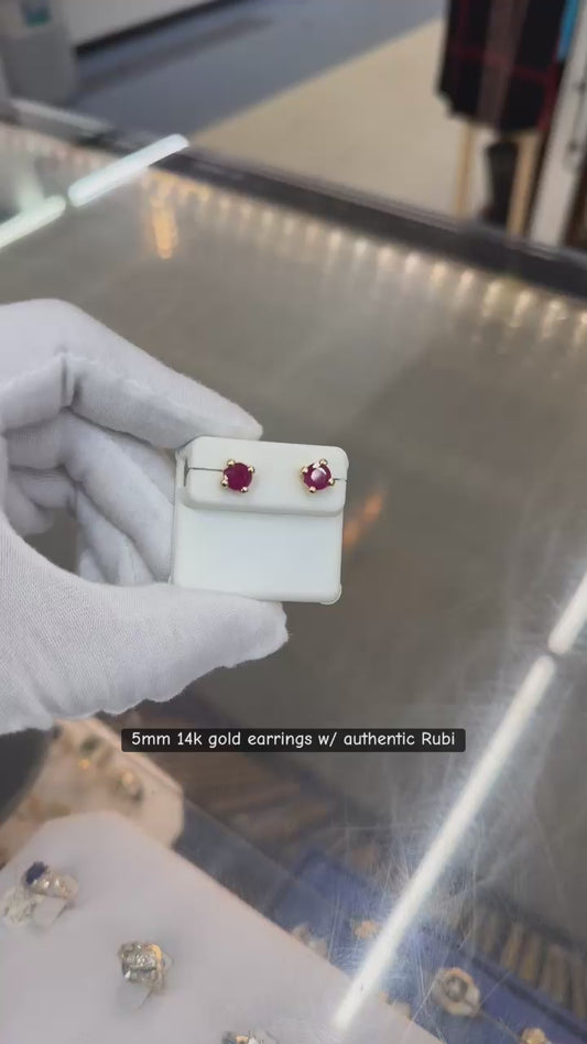 5mm 14k gold earrings w/ authentic Rubi