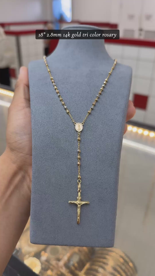 18" 2.8mm 14k gold tri color rosary