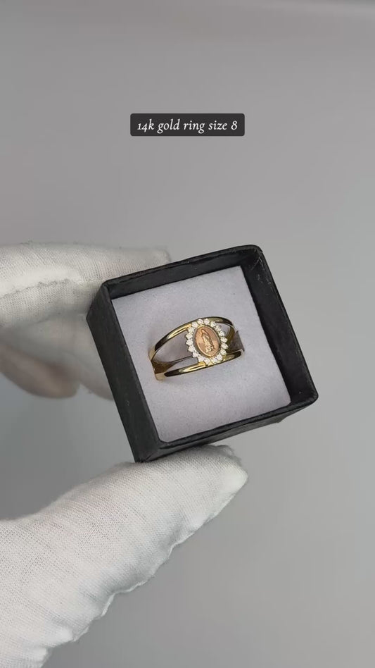 14k gold ring size 8 Virgen De Guadalupe w/cz